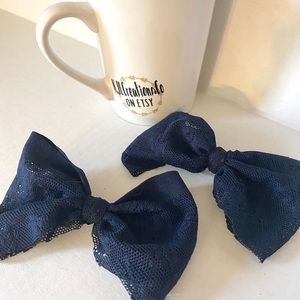 Set of Two Blue Lace Bow Clips